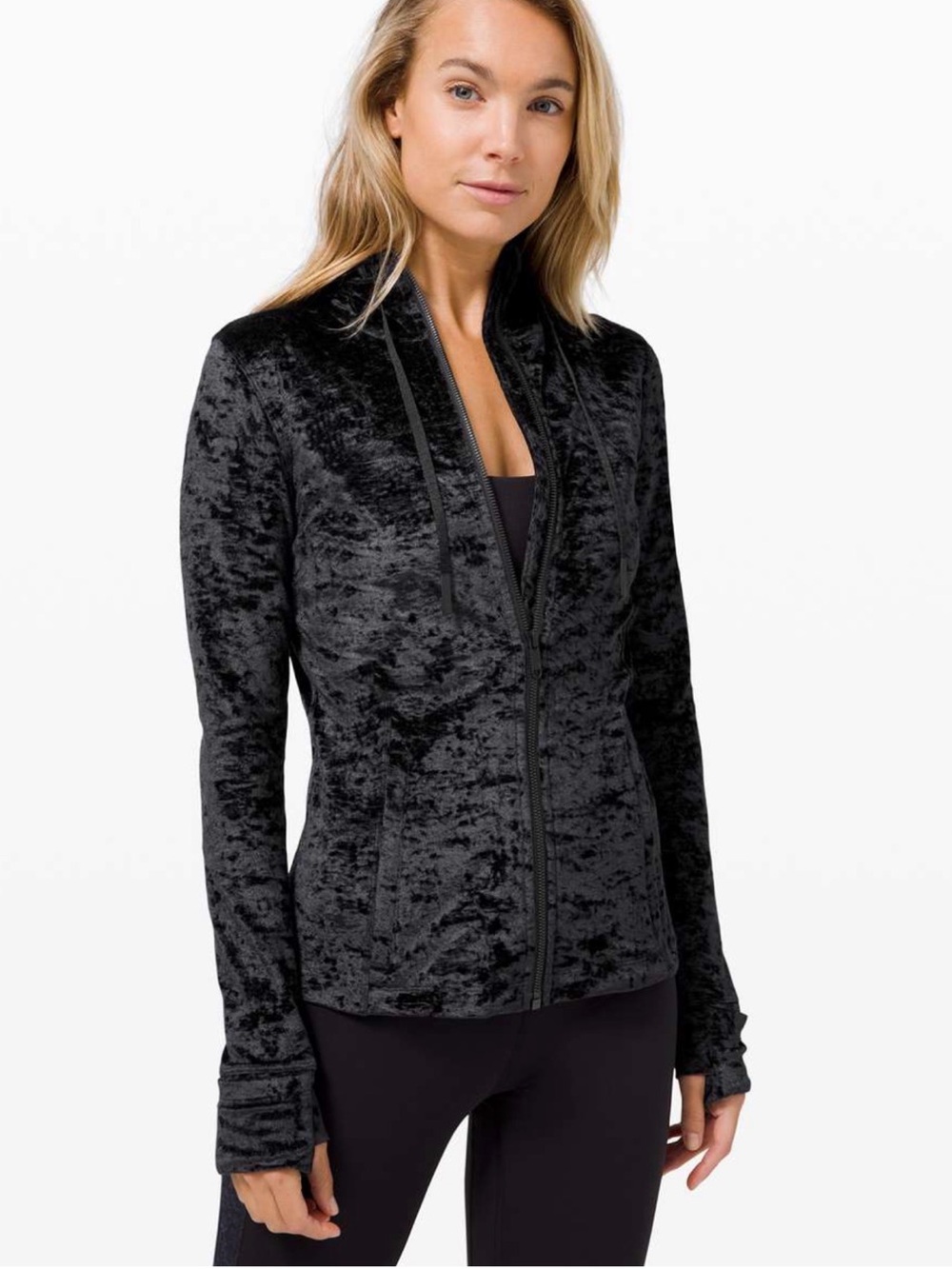 EUC Lululemon Women’s Black Define Workout Jacket In Crushed Velvet Size 20